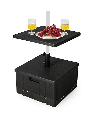 Gymax Patio 175lbs Fillable Umbrella Base w/ Table Tray Wheeled 3-in-1 Stand Outdoor