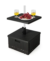 Gymax Patio 175lbs Fillable Umbrella Base w/ Table Tray Wheeled 3-in-1 Stand Outdoor