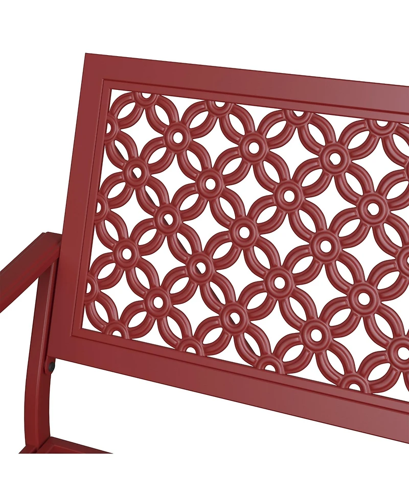 Mondawe All-Iron Park Chair With Floral Backrest,Multi-Layer Rustproof Coating & Adjustable Foot Pad