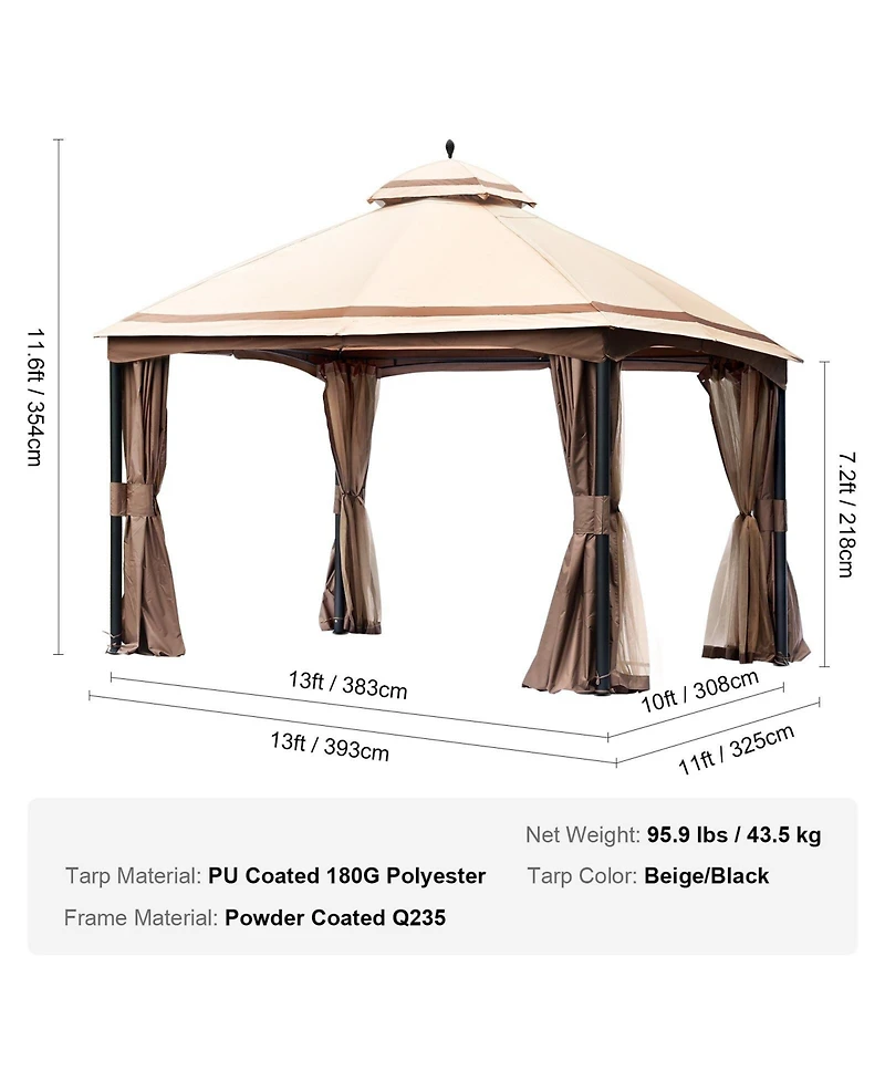 Slickblue Large Outdoor Gazebo with Mosquito Netting and Reinforced Metal Frame – Fits 10 to 12 People for Garden Use