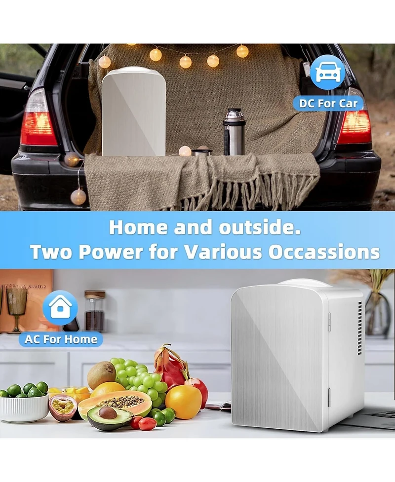 Cowsar 4L Capacity/6 Cans Compact Refrigerator, Portable Mini Fridge,for Bedroom, Car/Office/Dorm, Small Cooler for Cosmetics,Brushed Stainless Steel