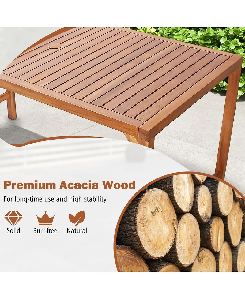 Gymax Rectangle Acacia Wood Dining Table Spacious Slatted Top Up to 6 Patio