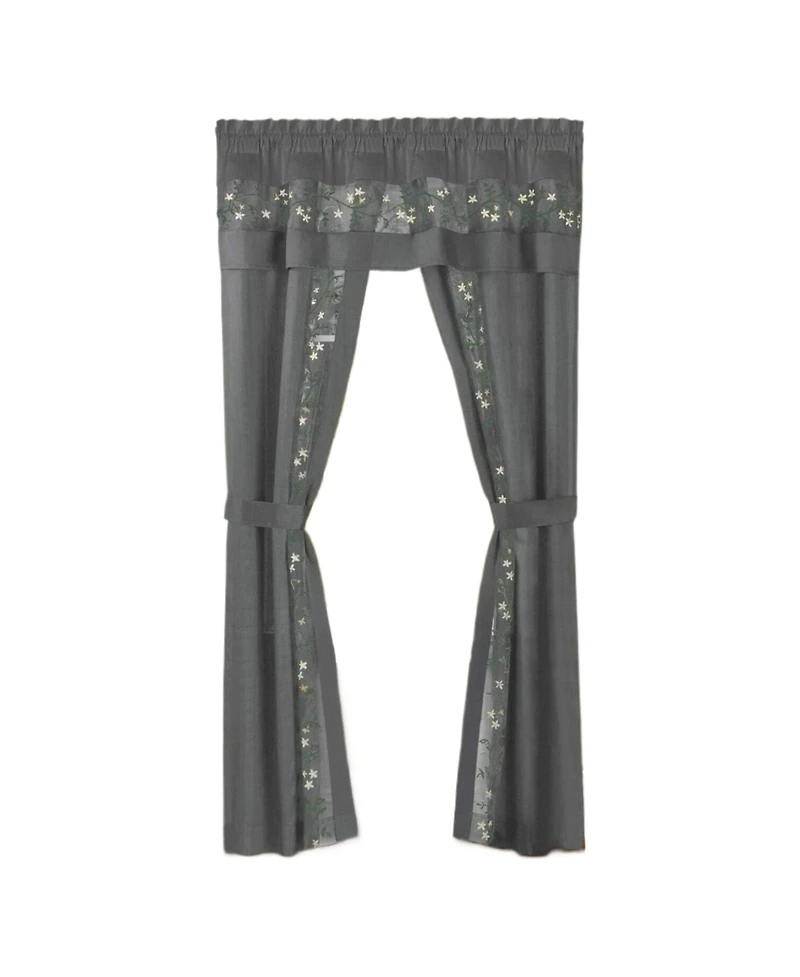 Kate Aurora Complete 5 Pc Window a Bag Embroidered Floral Country Flax Sheer Curtain & Valance Set