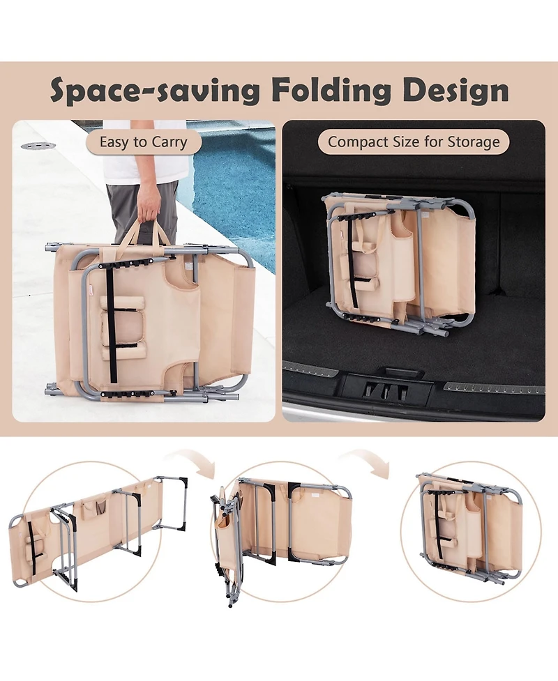 2PCS Outdoor Beach Lounge Chair Folding Chaise Lounge with Pillow