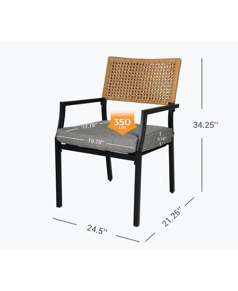 Mondawe Outdoor All-Iron Detachable Rattan Woven Chair,W/ Waterproof Cushion,Stackable Dining Chair