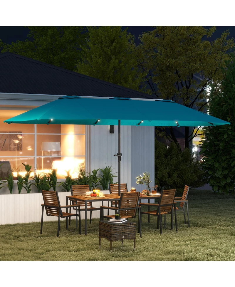 Outsunny 13' Double-Sided Patio Umbrella with Solar Lights and Crank