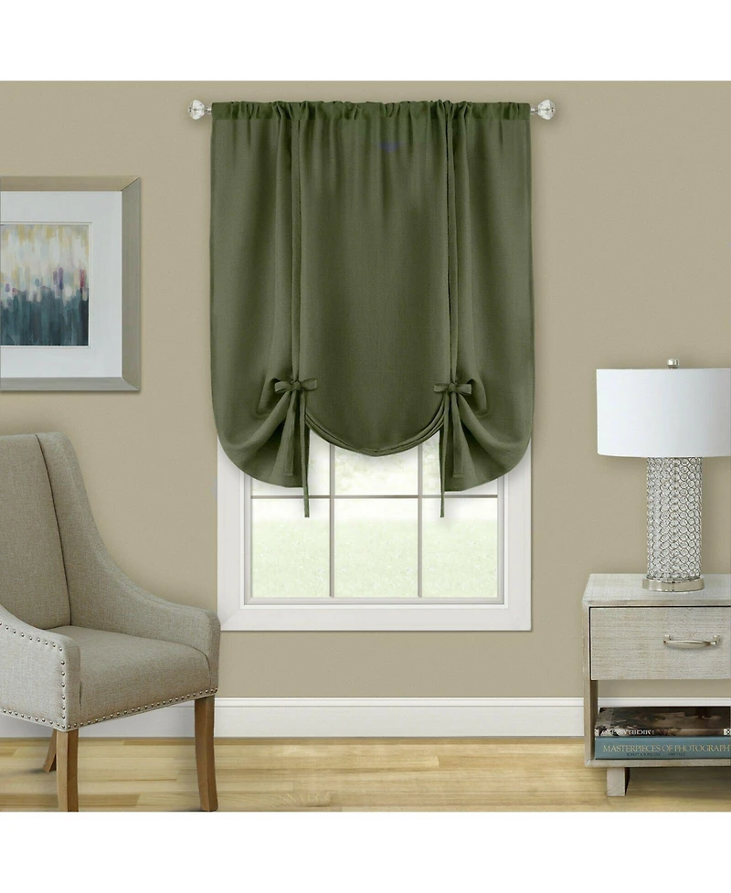 Kate Aurora Shabby Linen Farmhouse Sheer Flax Curtain Tie Up Single Window Shade - 42 in. W x 63 L, Toast