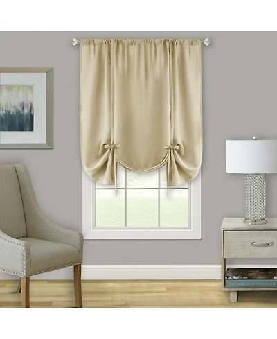 Kate Aurora Shabby Linen Farmhouse Sheer Flax Curtain Tie Up Single Window Shade - 42 in. W x 63 L, Toast