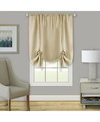 Kate Aurora Shabby Linen Farmhouse Sheer Flax Curtain Tie Up Single Window Shade - 42 in. W x 63 L, Toast