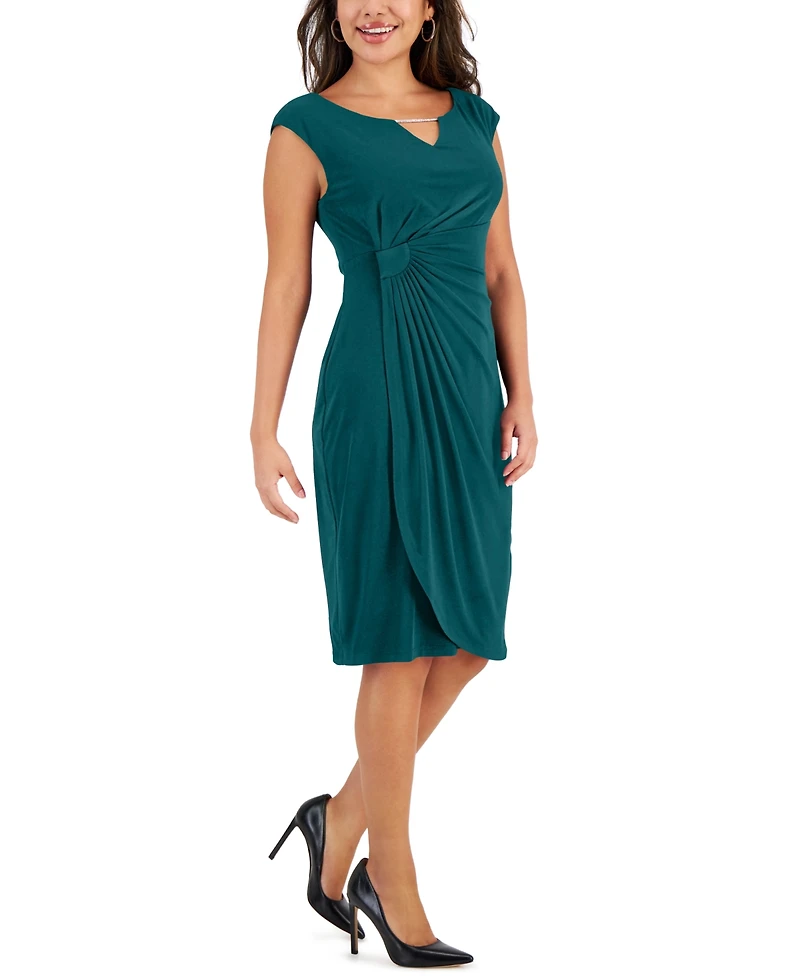 Connected Petite Beaded-Neckline Sheath Dress