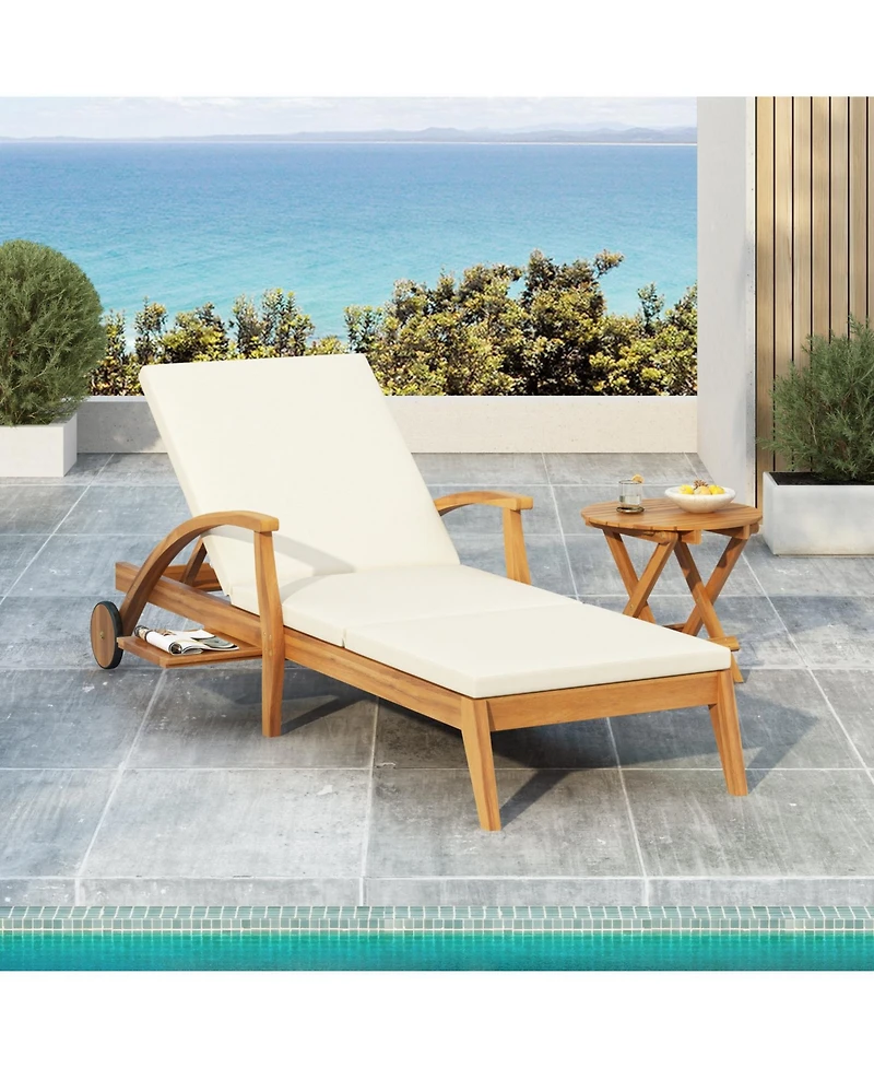 Streamdale Furniture Acacia Wood Chaise Lounge - Adjustable Wheeled 800lb Capacity