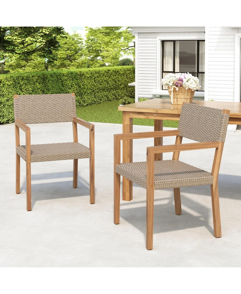 Streamdale Furniture Teak Acacia & Wicker Outdoor Dining Chairs (Set of 2)