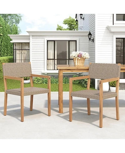 Streamdale Furniture Teak Acacia & Wicker Outdoor Dining Chairs (Set of 2)
