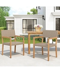 Streamdale Furniture Teak Acacia & Wicker Outdoor Dining Chairs (Set of 2)