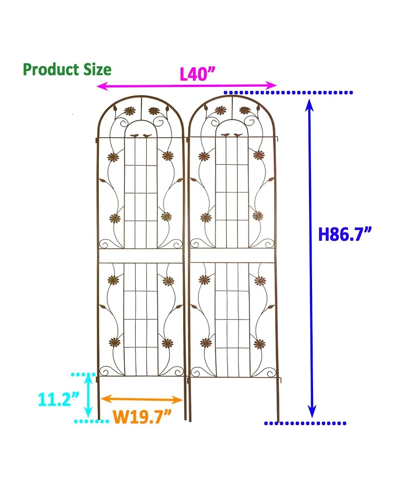 Streamdale Furniture 2 Pack Metal Garden Trellis 86.7" Climbing Plant Support