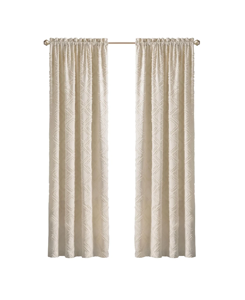 Kate Aurora Contemporary Geometric Shabby Diamond Clipped Rod Pocket Single Window Curtain Panel