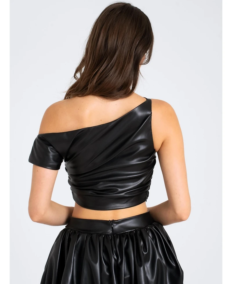 Miss Circle Women's Yara Faux Leather Slash Neck Tank Top