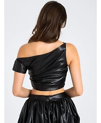 Miss Circle Women's Yara Faux Leather Slash Neck Tank Top