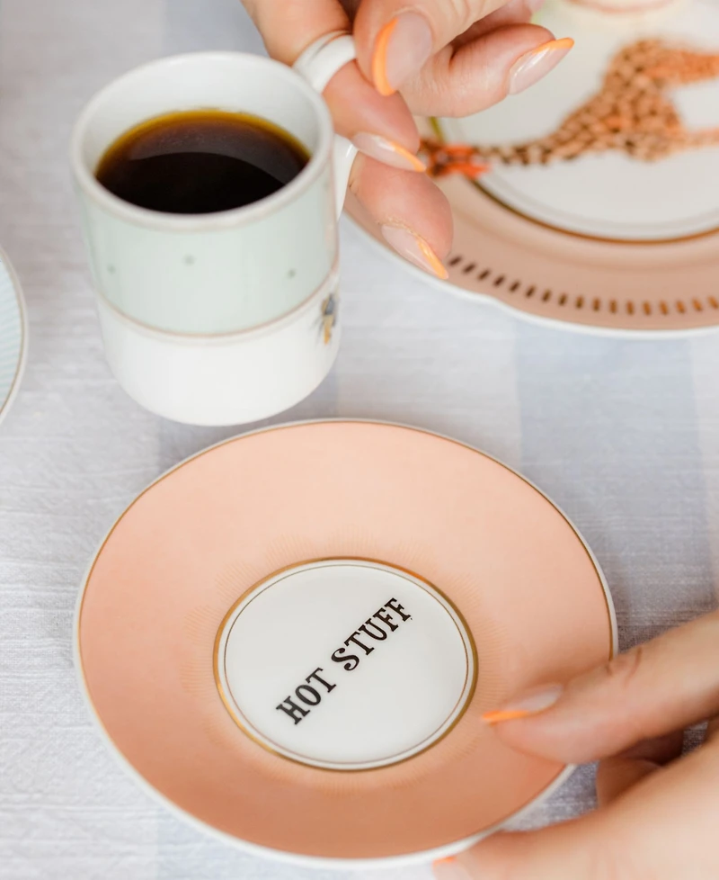 Yvonne Ellen Slogan Espresso Cups and Saucers, Set of 2