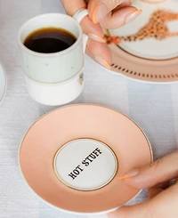 Yvonne Ellen Slogan Espresso Cups and Saucers, Set of 2