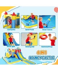 Qaba 6 in 1 Inflatable Water Slide Park with 550W Blower for Kids 3-8 Years