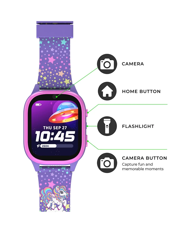 Playzoom 4 Kids Pink and Purple Print Leather Silicone Strap Smartwatch, 49mm