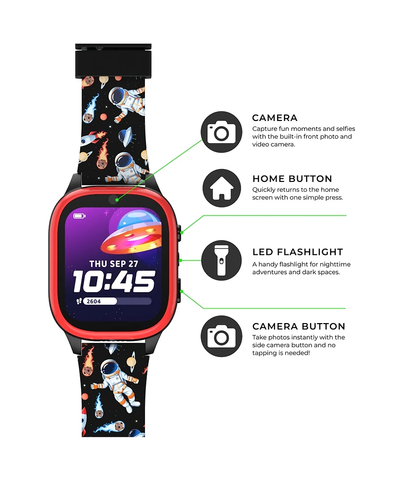 Playzoom 4 Kids Red and Black Print Leather Silicone Strap Smartwatch, 49mm