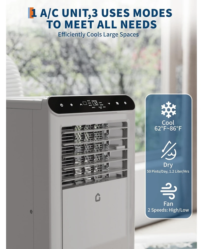 gaomon 10,000 Btu Portable Ac, 3-in-1 Cooling, Dehumidifier & Fan for 450 Sq.Ft, Smart Sleep Mode