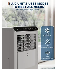 gaomon 10,000 Btu Portable Ac, 3-in-1 Cooling, Dehumidifier & Fan for 450 Sq.Ft, Smart Sleep Mode