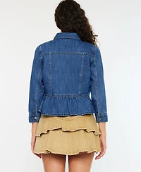 Kancan Women's Classic Fit Peplum Denim Collared Jacket