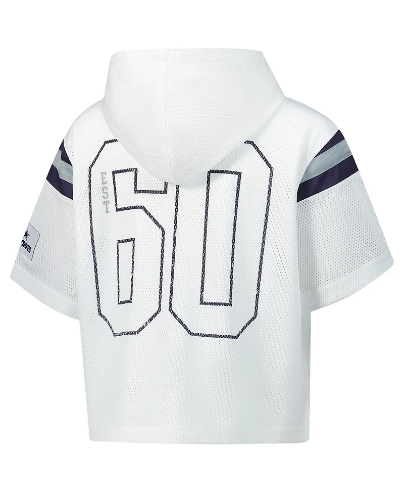 The Wild Collective Women's White Dallas Cowboys Mesh Short Sleeve Hoodie T-Shirt