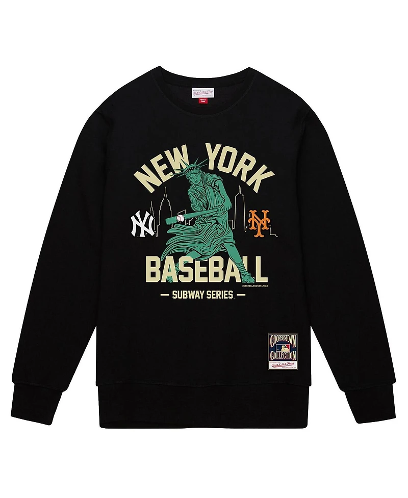 Mitchell & Ness Men's Black New York Yankees vs. Mets Subway Series Swinging Liberty Pullover Sweatshirt