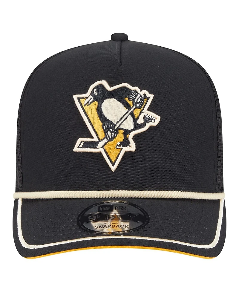 New Era Men's Black Pittsburgh Penguins Team Rope A-Frame 9FIFTY Snapback Hat