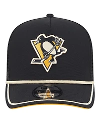New Era Men's Black Pittsburgh Penguins Team Rope A-Frame 9FIFTY Snapback Hat
