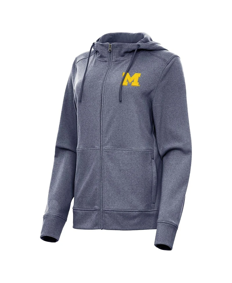 Antigua Women's Heather Navy Michigan Wolverines Seeker Full-Zip Hoodie Jacket