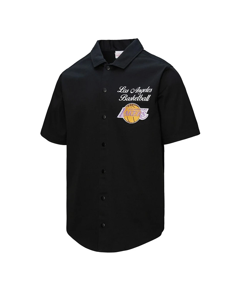 Mitchell & Ness Men's Black Los Angeles Lakers Hardwood Classics Camp Shirt