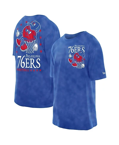 New Era Men's Royal Philadelphia 76ers Old School Sport Enzyme Wash Oversized T-Shirt