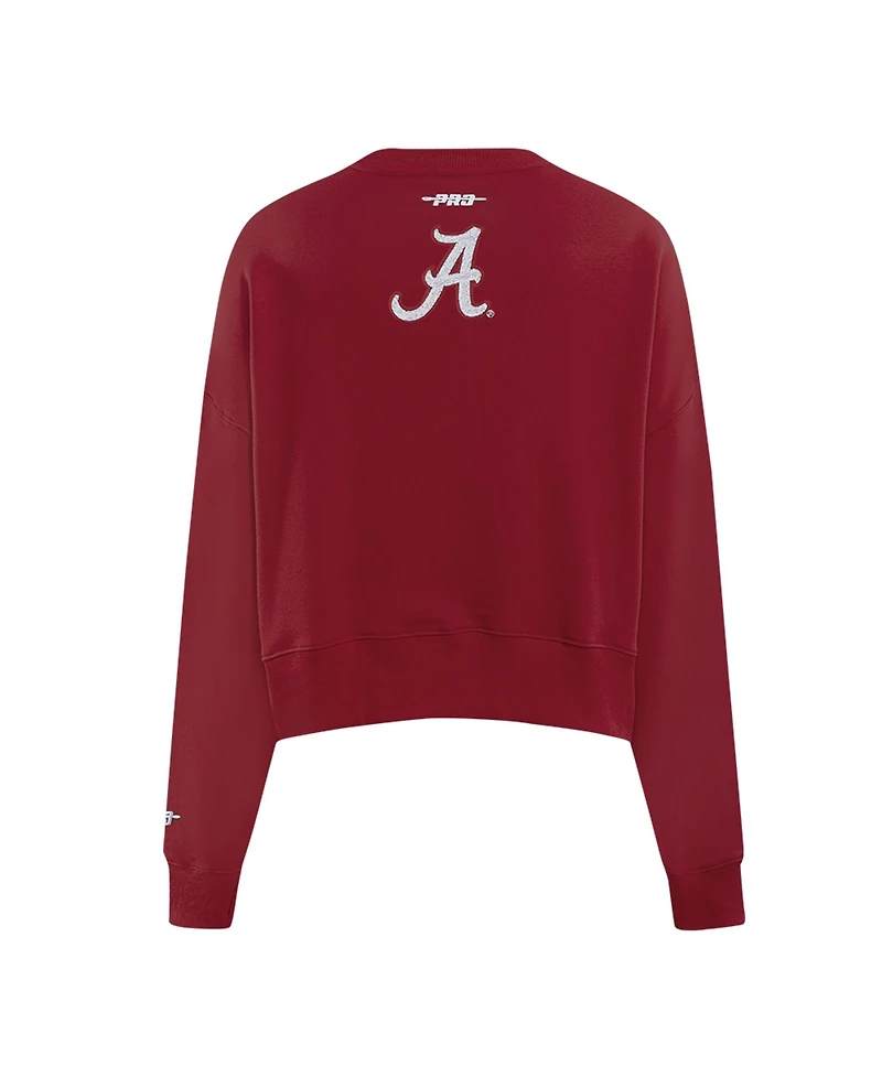 Pro Standard Women's Crimson Alabama Crimson Tide Sequin Boxy Cropped Pullover Sweatshirt