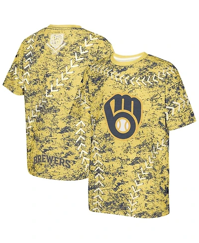 Outerstuff Big Boys and Girls Gold Milwaukee Brewers Slide Score Bold T-Shirt