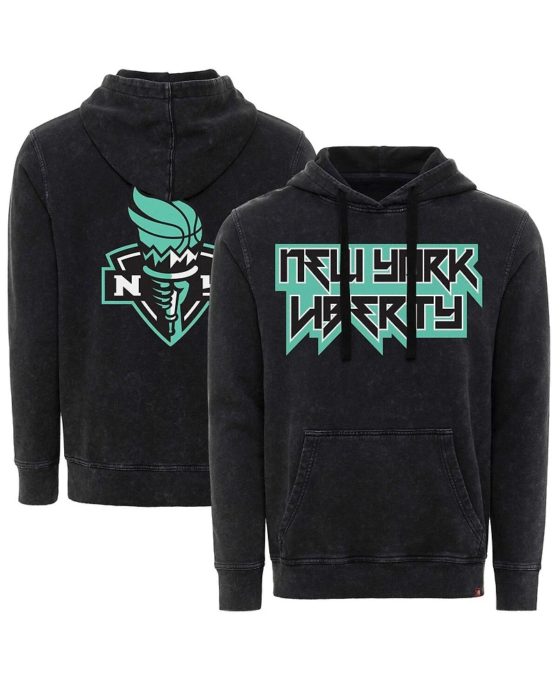 Sportiqe Men's and Women's Black New York Liberty Rock Roll Collection Jimi Mineral Wash Pullover Hoodie