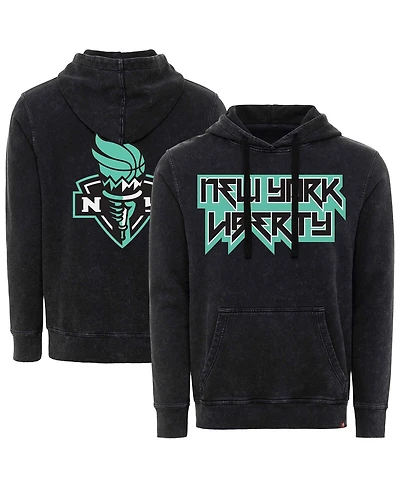 Sportiqe Men's and Women's Black New York Liberty Rock Roll Collection Jimi Mineral Wash Pullover Hoodie