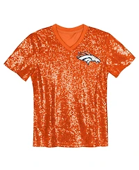 Outerstuff Big Girls Orange Denver Broncos Wordmark Sequin V-Neck Top