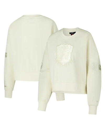 Pro Standard Women's Cream Cleveland Browns Triple Tonal Cropped Fleece Pullover Sweatshirt