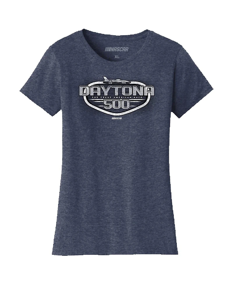 Checkered Flag Sports Women's Heather Navy Daytona International Speedway 2025 500 Graphic T-Shirt