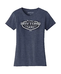 Checkered Flag Sports Women's Heather Navy Daytona International Speedway 2025 500 Graphic T-Shirt