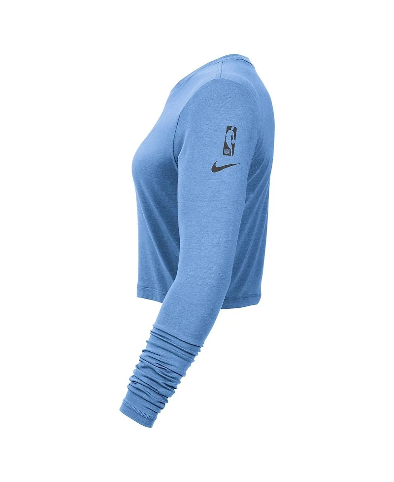 Nike Women's Light Blue Atlanta Hawks 2024/25 City Edition Essential Logo Slim Fit Long Sleeve Cropped T-Shirt