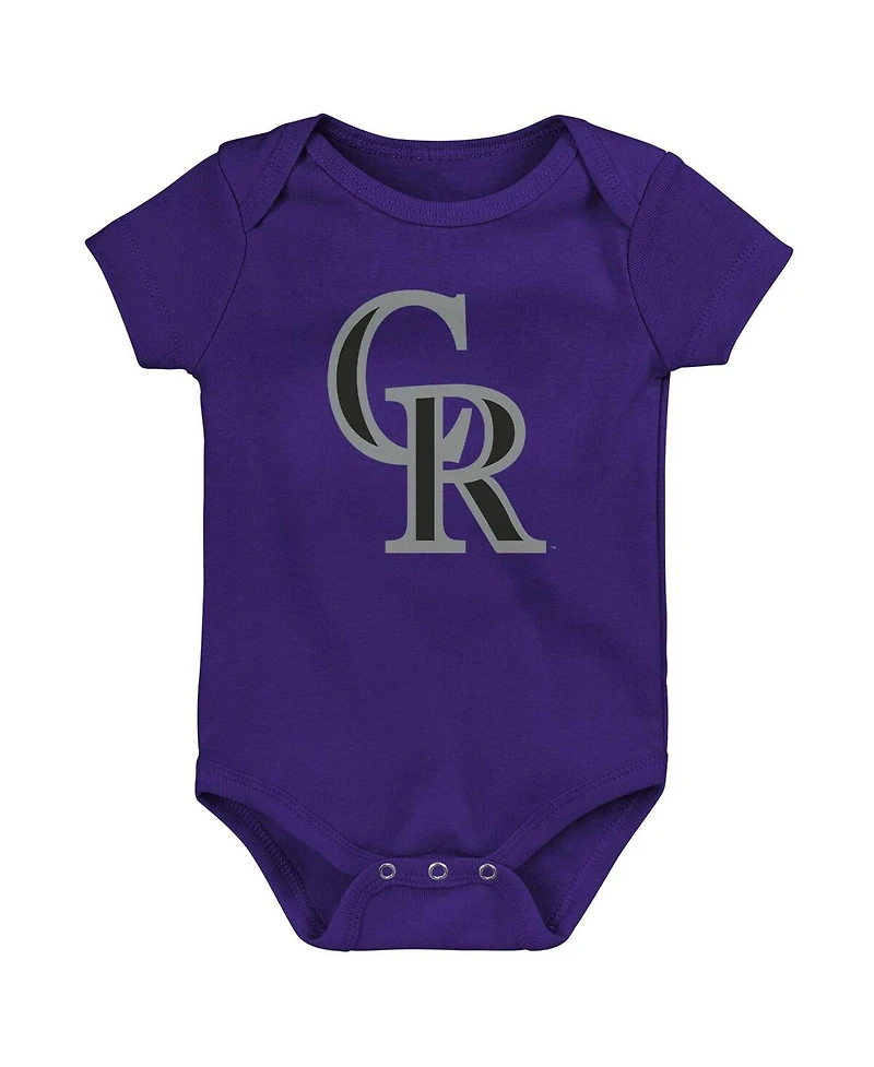 Outerstuff Big Boys and Girls Purple/White/Heather Gray Colorado Rockies Biggest Little Fan 3-Pack Bodysuit Set