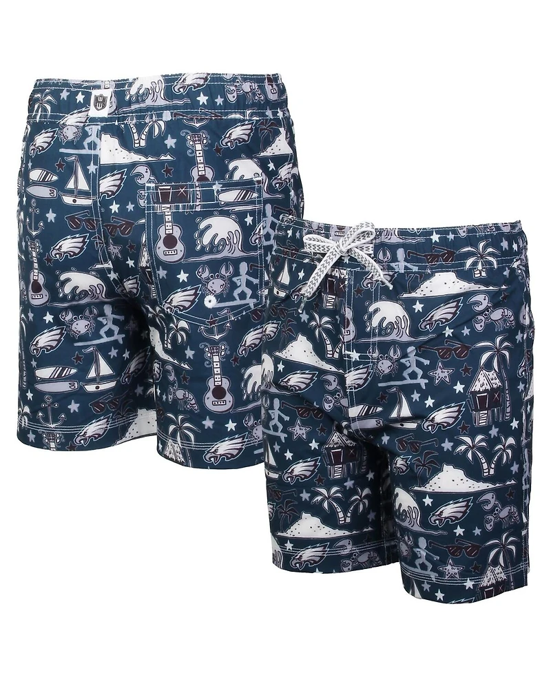 Wes & Willy Big Boys and Girls Midnight Green Philadelphia Eagles Luau Swim Trunks