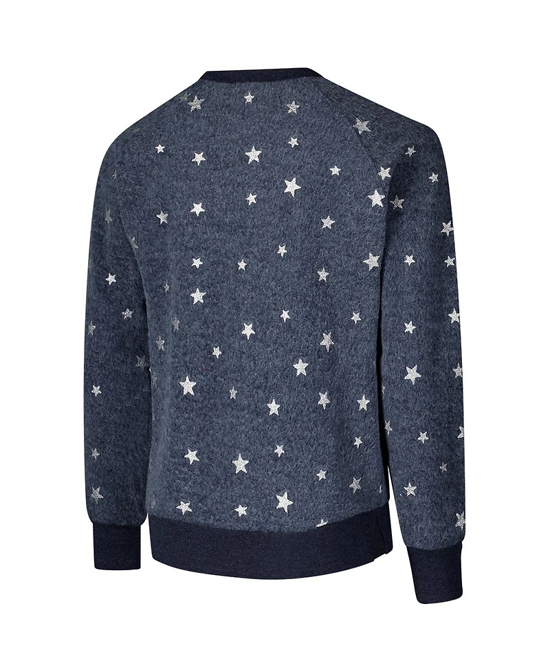 Wes & Willy Big Boys and Girls Navy Michigan Wolverines Shimmer Star Reverse Fleece Raglan Pullover Sweatshirt