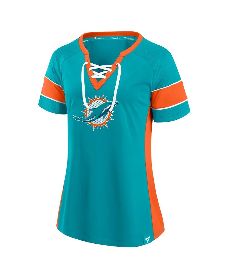 Fanatics Women's Aqua Miami Dolphins Athena Lace-Up Top